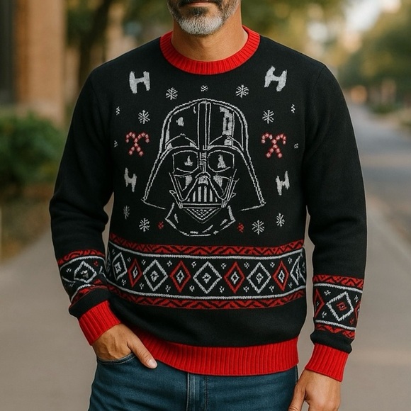 Star Wars Christmas Men's size XL Black Red Crewneck Sweater Ugly sweater Party - Picture 1 of 4
